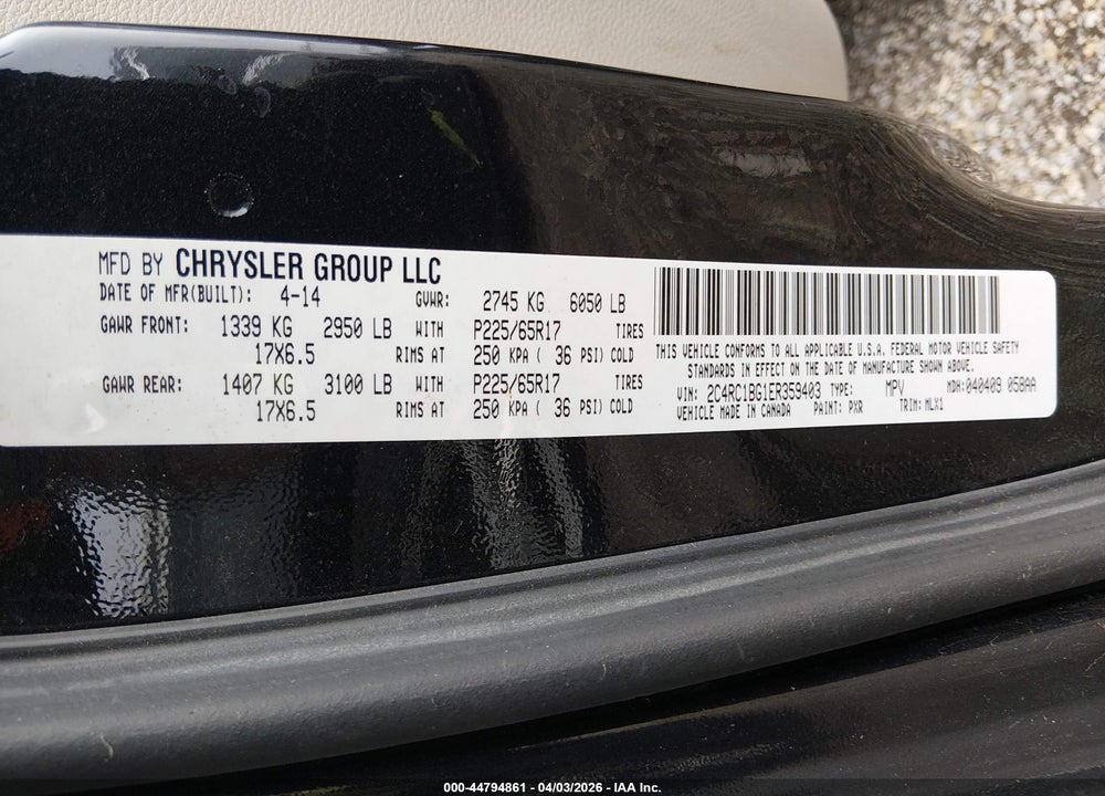 2014 CHRYSLER TOWN & COUNTRY TOURING VIN: 2C4RC1BG1ER359403