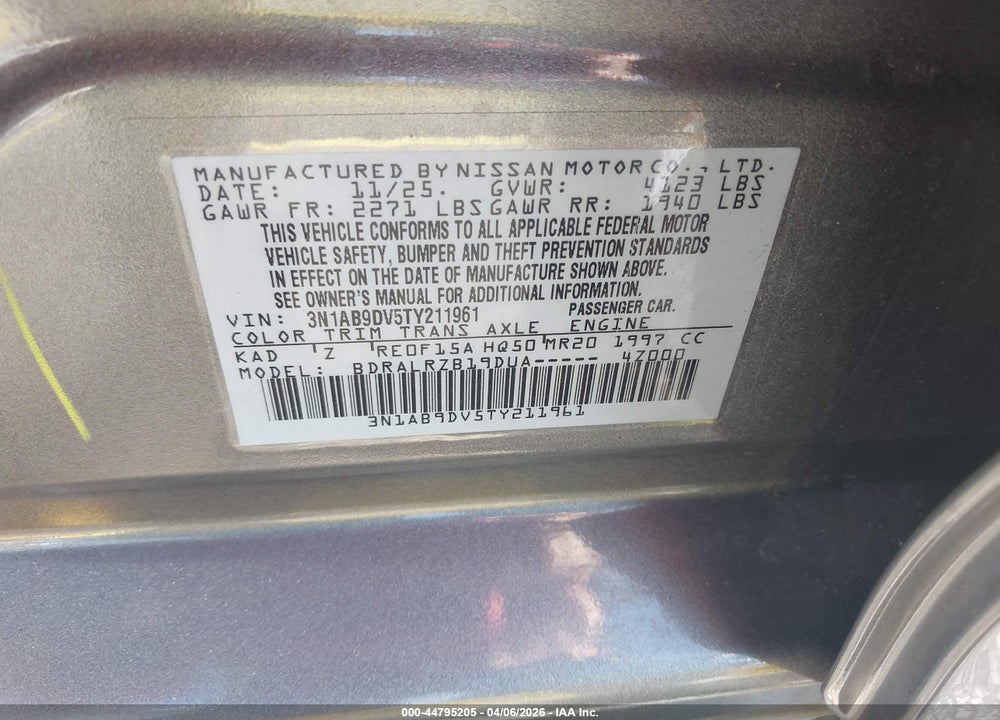 2026 NISSAN SENTRA SR VIN: 3N1AB9DV5TY211961
