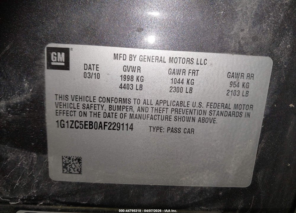 2010 CHEVROLET MALIBU LT VIN: 1G1ZC5EB0AF229114