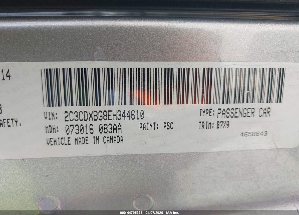 2014 DODGE CHARGER SE VIN: 2C3CDXBG8EH344610