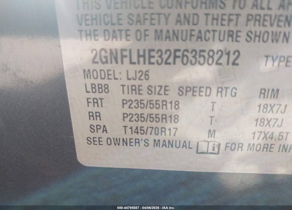 2015 CHEVROLET EQUINOX LTZ VIN: 2GNFLHE32F6358212