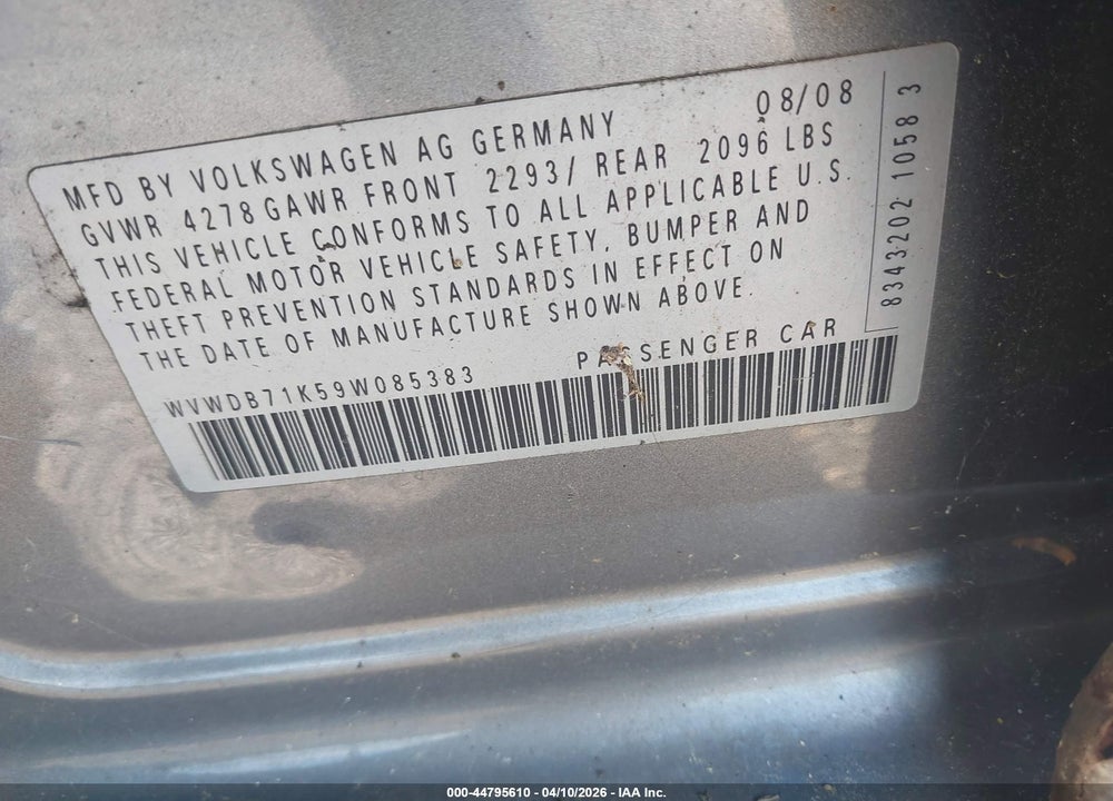 2009 VOLKSWAGEN RABBIT S VIN: WVWDB71K59W085383