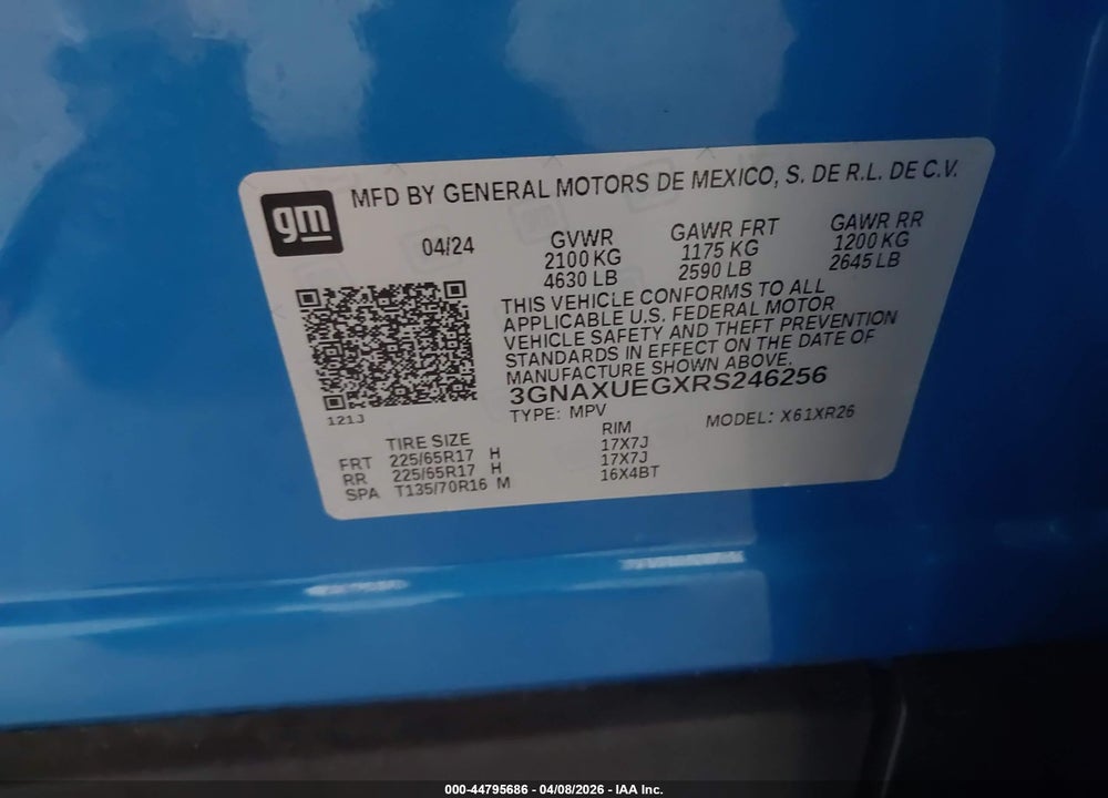2024 CHEVROLET EQUINOX AWD LT VIN: 3GNAXUEGXRS246256