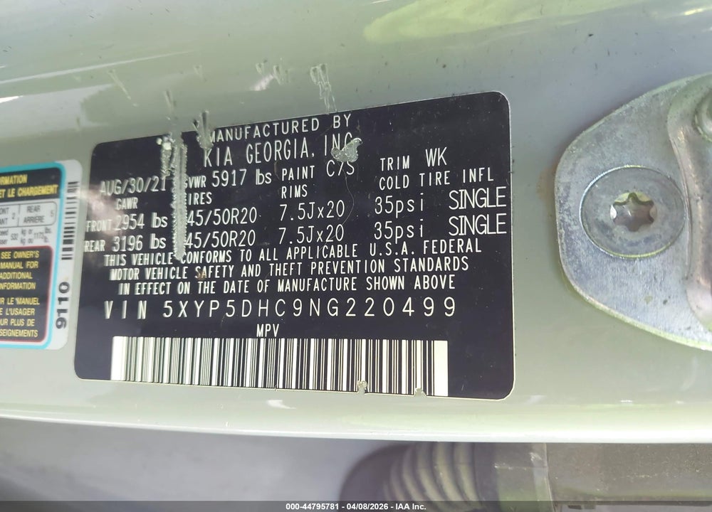 2022 KIA TELLURIDE SX VIN: 5XYP5DHC9NG220499