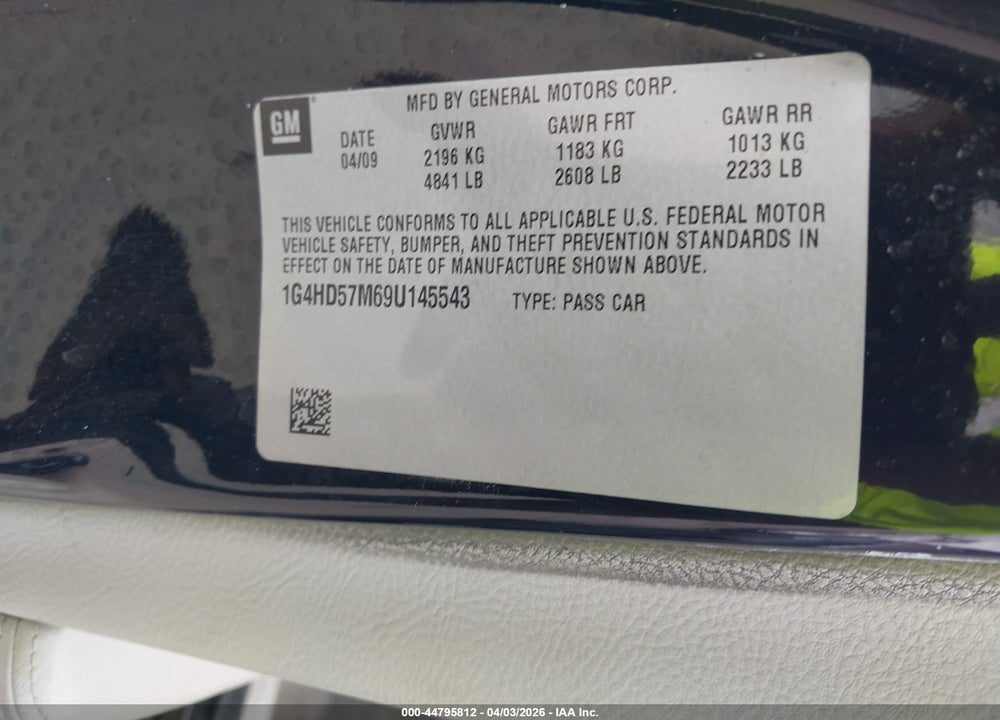 2009 BUICK LUCERNE CXL-3 VIN: 1G4HD57M69U145543
