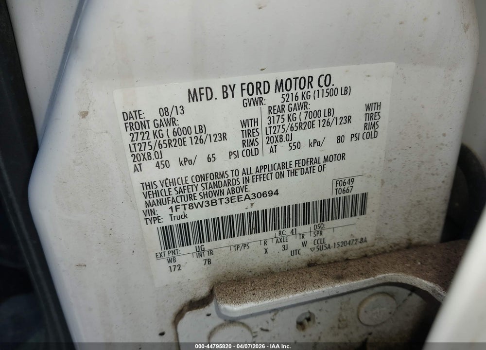 2014 FORD F-350 LARIAT VIN: 1FT8W3BT3EEA30694