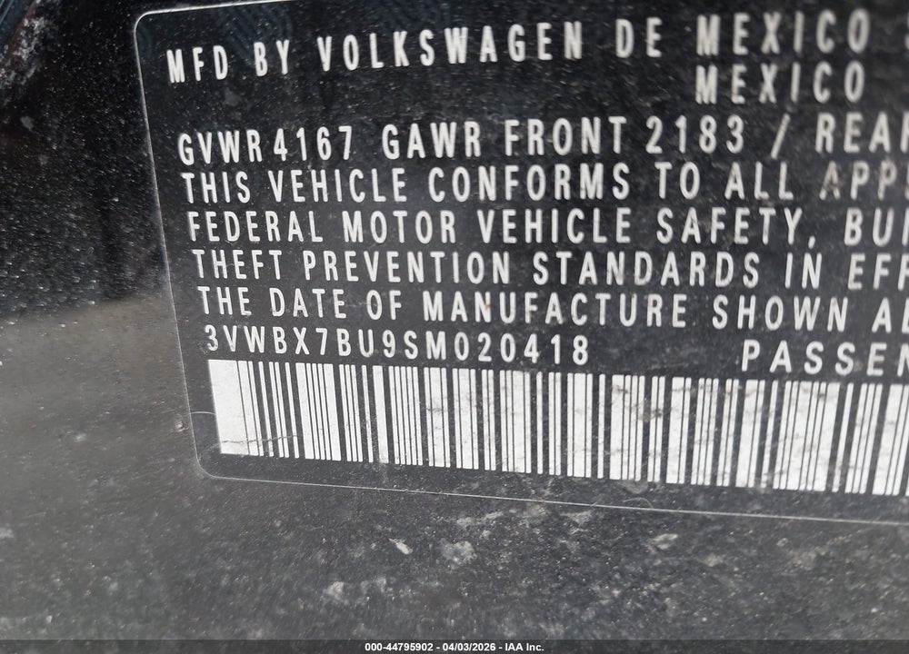 2025 VOLKSWAGEN JETTA 1.5T SPORT VIN: 3VWBX7BU9SM020418