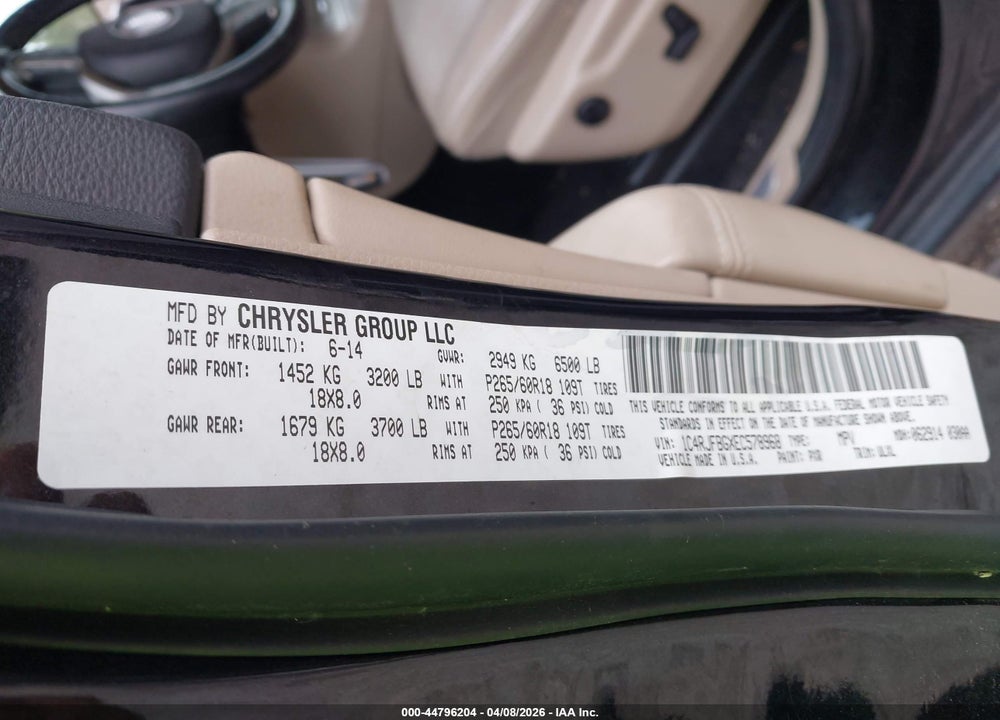 2014 JEEP GRAND CHEROKEE LIMITED VIN: 1C4RJFBGXEC578968