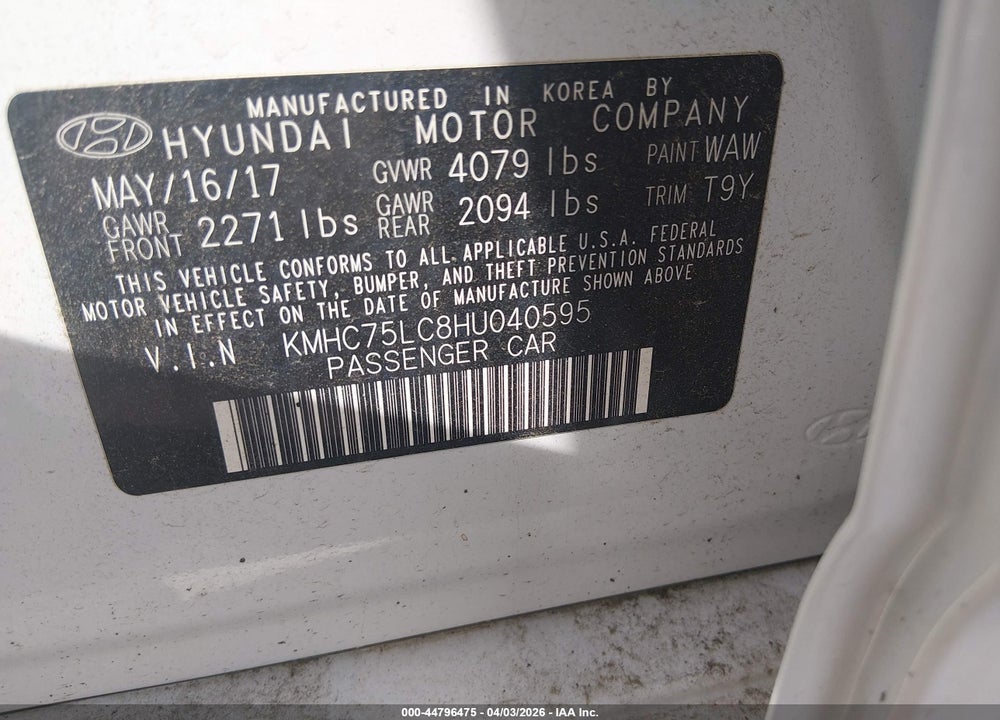 2017 HYUNDAI IONIQ HYBRID SEL VIN: KMHC75LC8HU040595