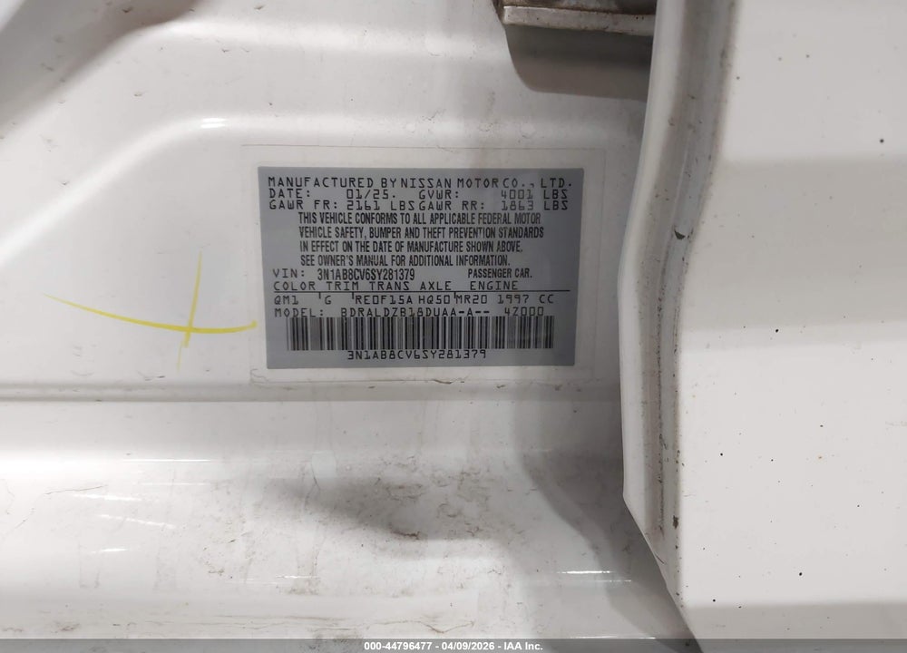 2025 NISSAN SENTRA SV VIN: 3N1AB8CV6SY281379