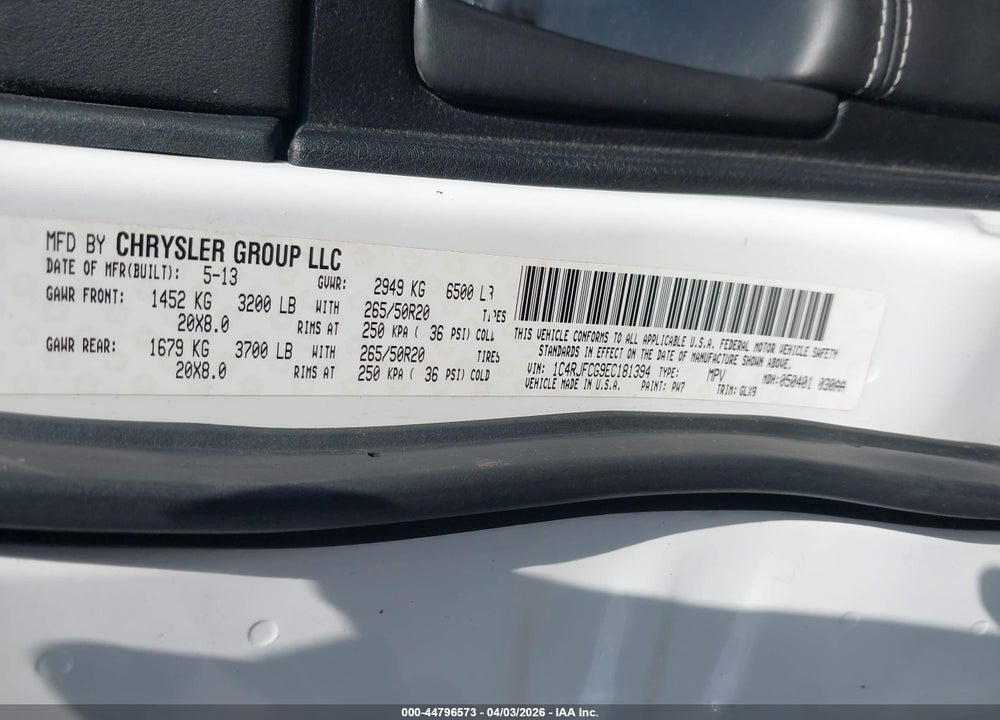 2014 JEEP GRAND CHEROKEE OVERLAND VIN: 1C4RJFCG9EC181394