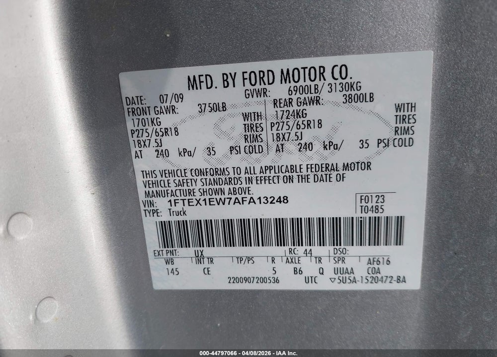 2010 FORD F-150 STX/XL VIN: 1FTEX1EW7AFA13248