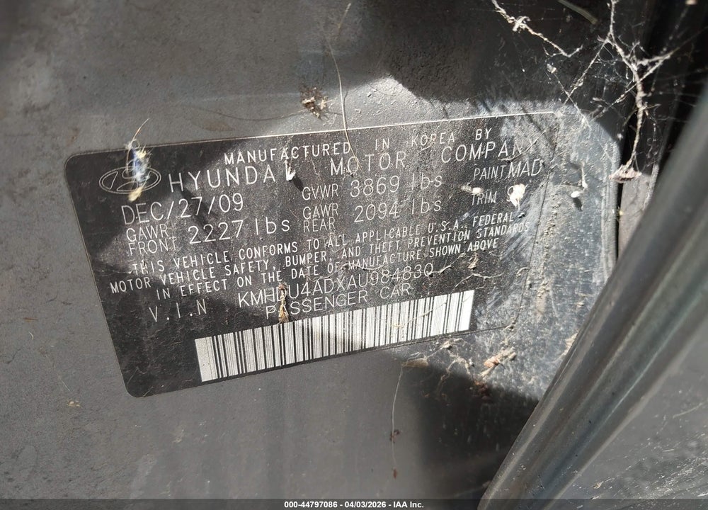 2010 HYUNDAI ELANTRA SE VIN: KMHDU4ADXAU984830