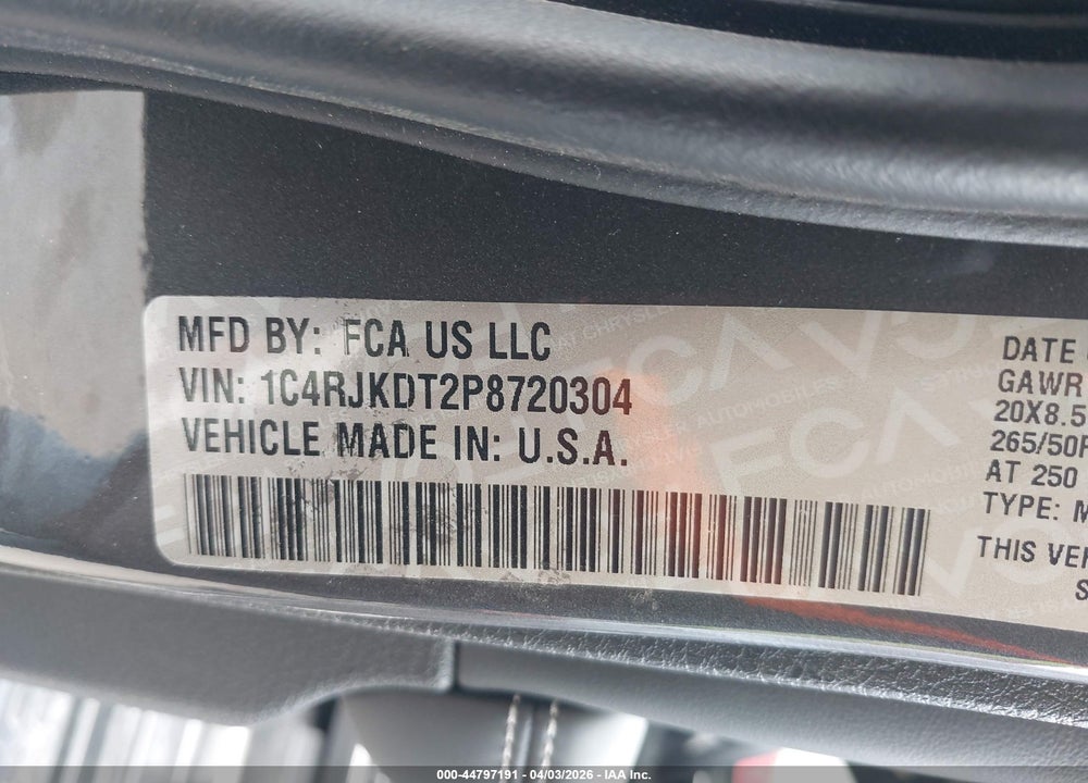 2023 JEEP GRAND CHEROKEE L OVERLAND VIN: 1C4RJKDT2P8720304