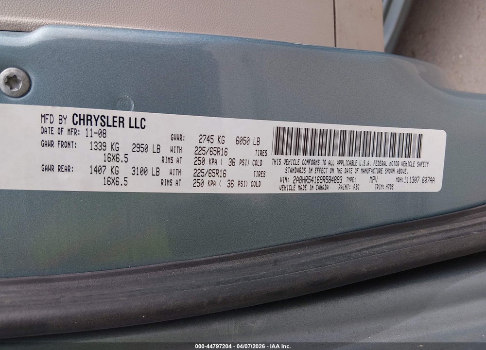 2009 CHRYSLER TOWN & COUNTRY TOURING VIN: 2A8HR54169R584893