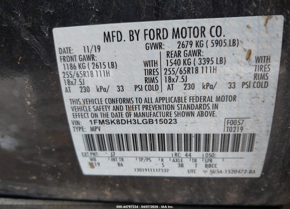 2020 FORD EXPLORER XLT VIN: 1FMSK8DH3LGB15023
