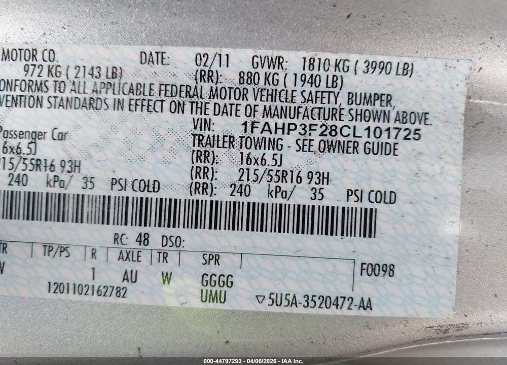 2012 FORD FOCUS SE VIN: 1FAHP3F28CL101725