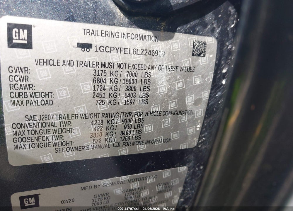 2020 CHEVROLET SILVERADO VIN: 1GCPYFEL6LZ246919