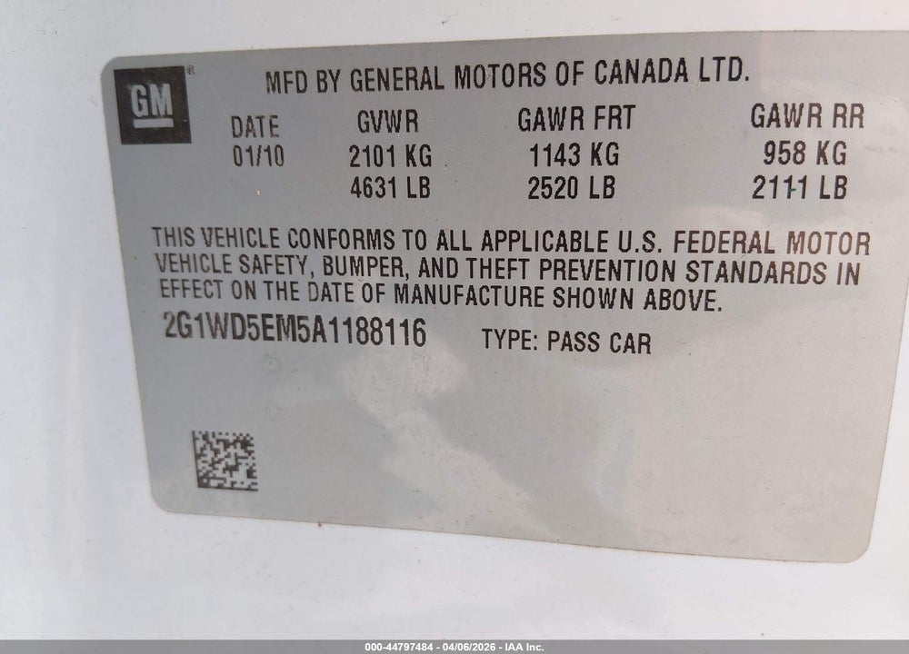 2010 CHEVROLET IMPALA POLICE VIN: 2G1WD5EM5A1188116