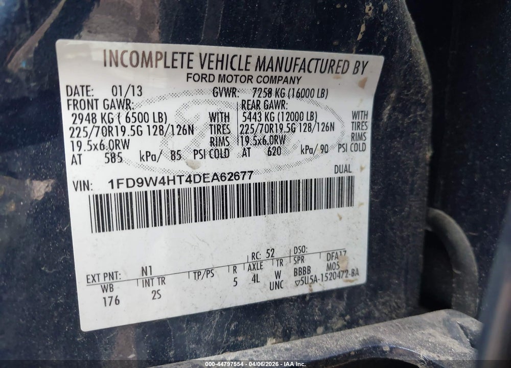 2013 FORD F-450 CHASSIS XL VIN: 1FD9W4HT4DEA62677