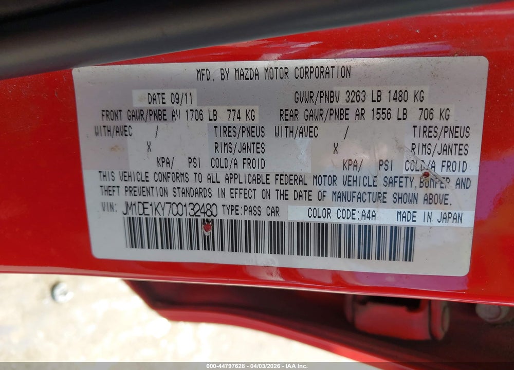 2012 MAZDA 2 SPORT VIN: JM1DE1KY7C0132480