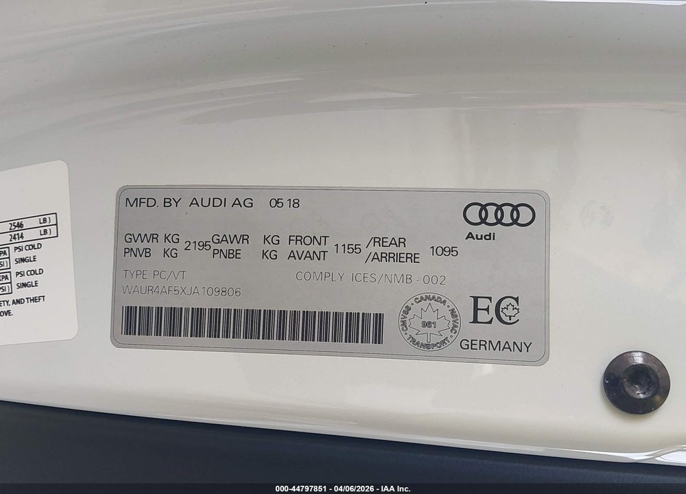 2018 AUDI S5 3.0T PREMIUM PLUS VIN: WAUR4AF5XJA109806