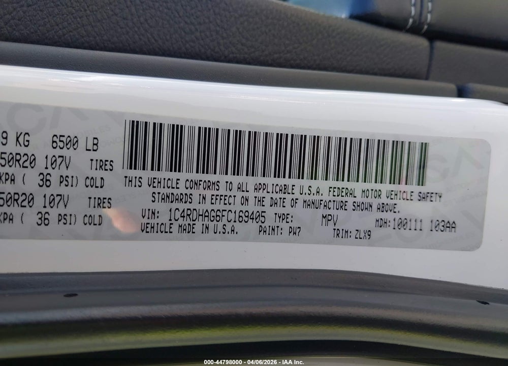 2015 DODGE DURANGO SXT VIN: 1C4RDHAG6FC169405