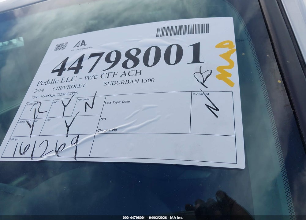 2014 CHEVROLET SUBURBAN 1500 LT VIN: 1GNSKJE72ER222886