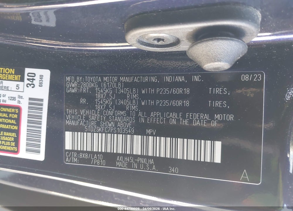 2023 TOYOTA SIENNA LIMITED VIN: 5TDZSKFC7PS103549