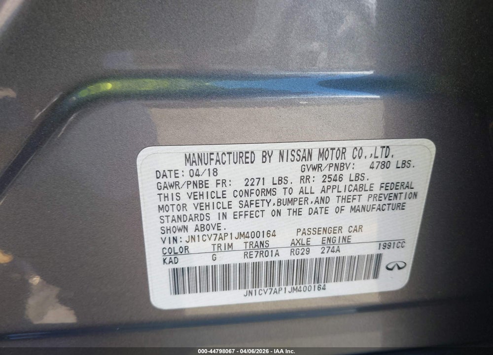 2018 INFINITI Q50 2.0T PURE VIN: JN1CV7AP1JM400164