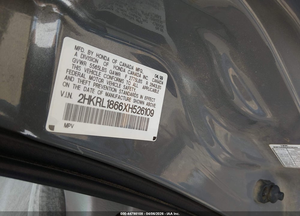 1999 HONDA ODYSSEY EX VIN: 2HKRL1866XH526109