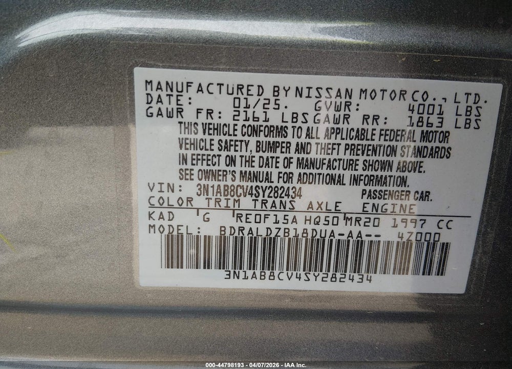 2025 NISSAN SENTRA SV VIN: 3N1AB8CV4SY282434