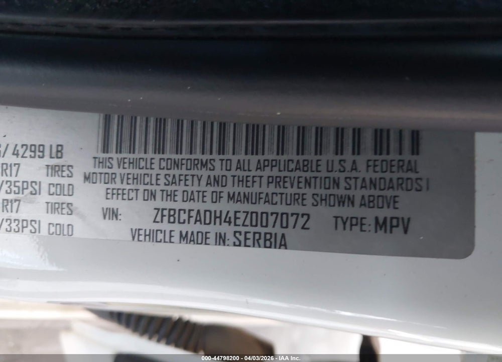 2014 FIAT 500L TREKKING VIN: ZFBCFADH4EZ007072