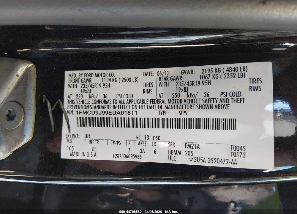 2014 FORD ESCAPE TITANIUM VIN: 1FMCU9J99EUA01811