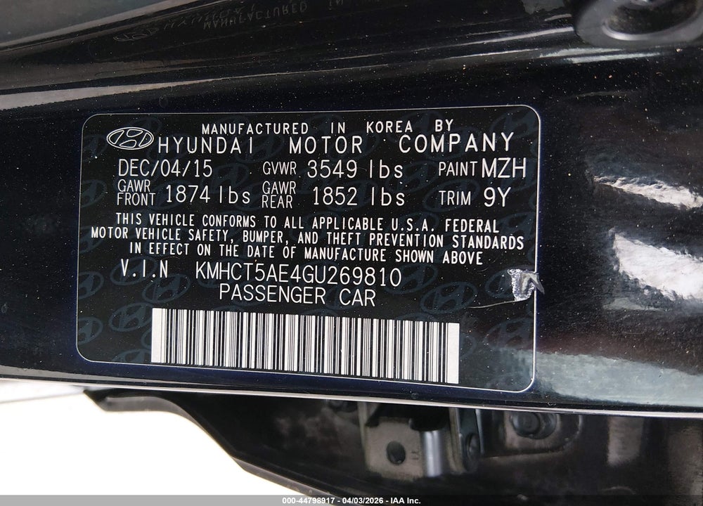2016 HYUNDAI ACCENT SE VIN: KMHCT5AE4GU269810