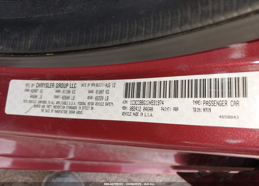 2013 CHRYSLER 200 TOURING VIN: 1C3CCBBG1DN531974