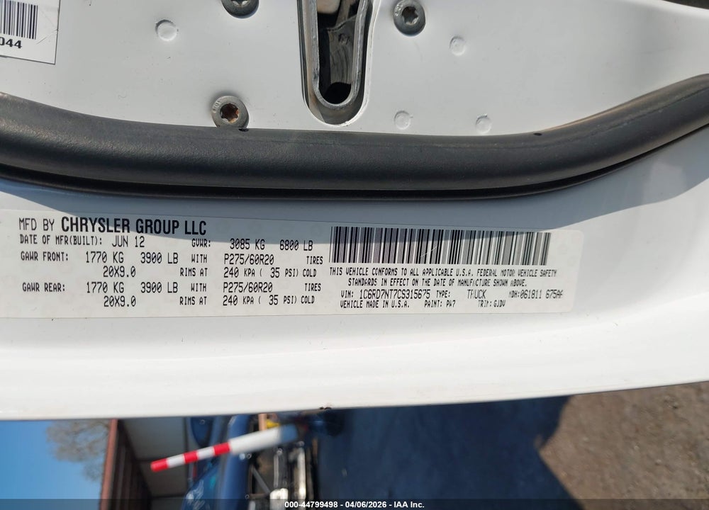 2012 RAM 1500 LAIE VIN: 1C6RD7NT7CS315675