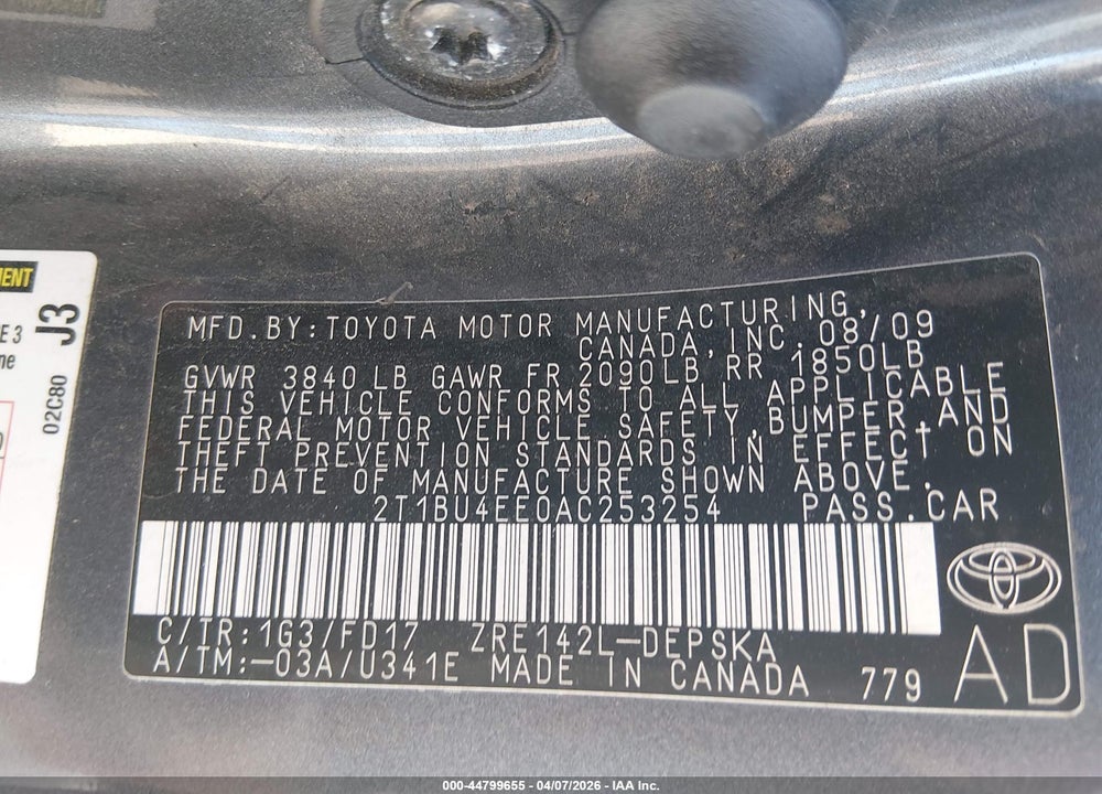 2010 TOYOTA COROLLA S VIN: 2T1BU4EE0AC253254