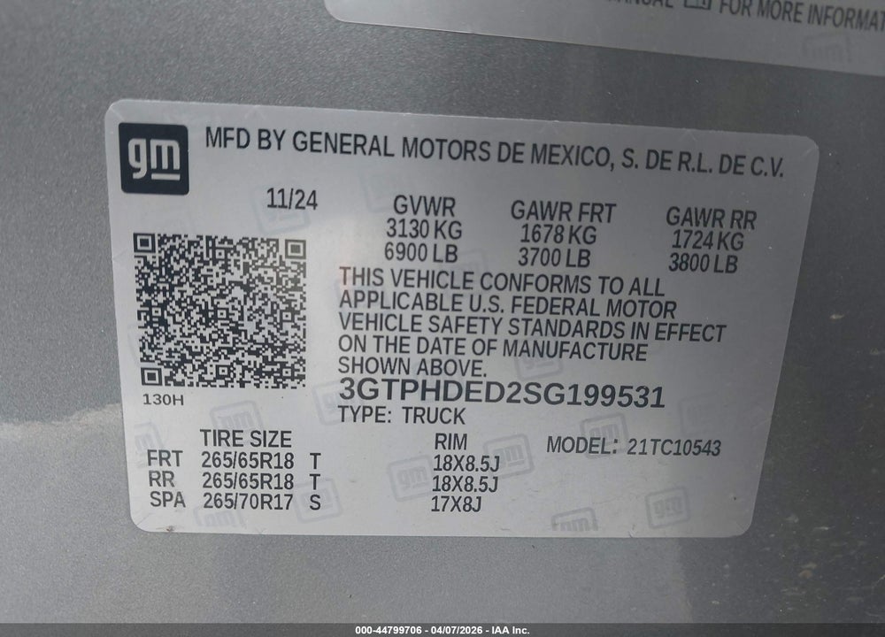 2025 GMC SIERRA 1500 VIN: 3GTPHDED2SG199531