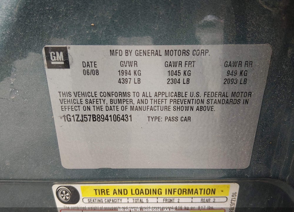 2009 CHEVROLET MALIBU 2LT VIN: 1G1ZJ57B894106431