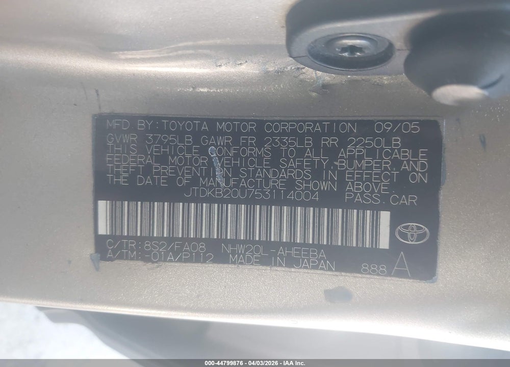 2006 TOYOTA PRIUS VIN: JTDKB20UX63198563