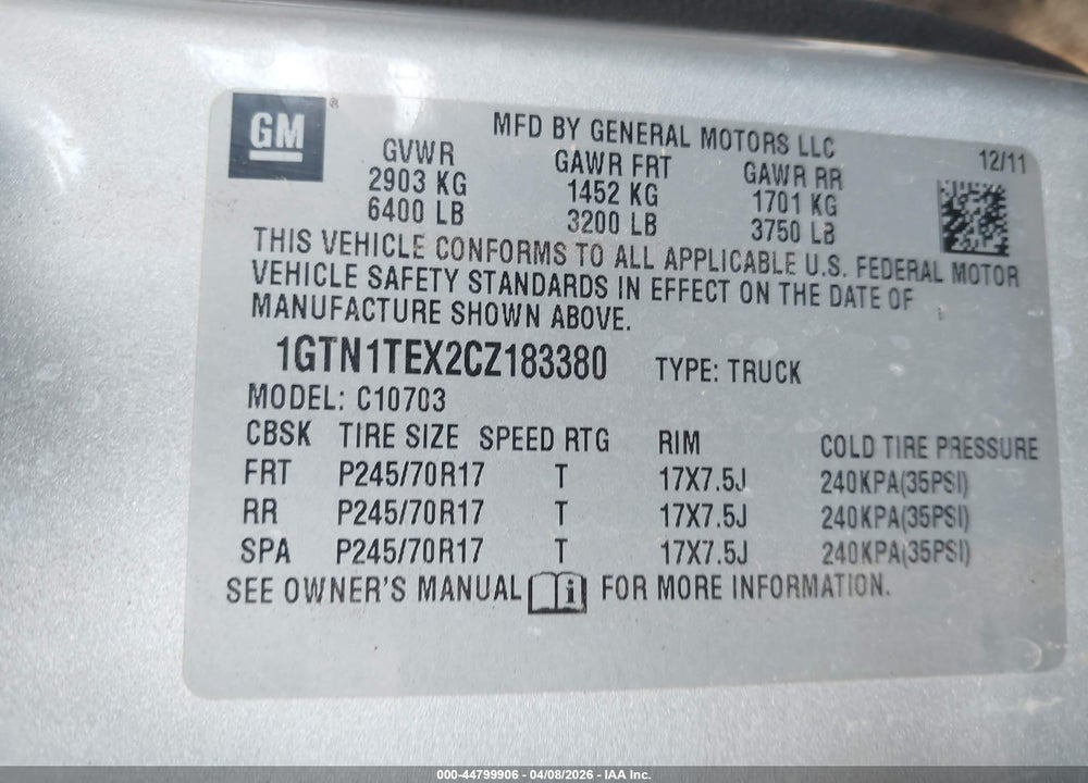 2012 GMC SIERRA 1500 WORK TRUCK VIN: 1GTN1TEX2CZ183380