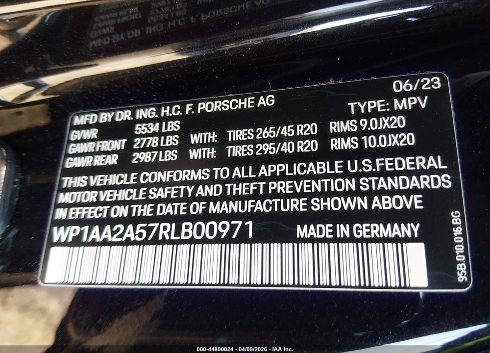 2024 PORSCHE MACAN T VIN: WP1AA2A57RLB00971