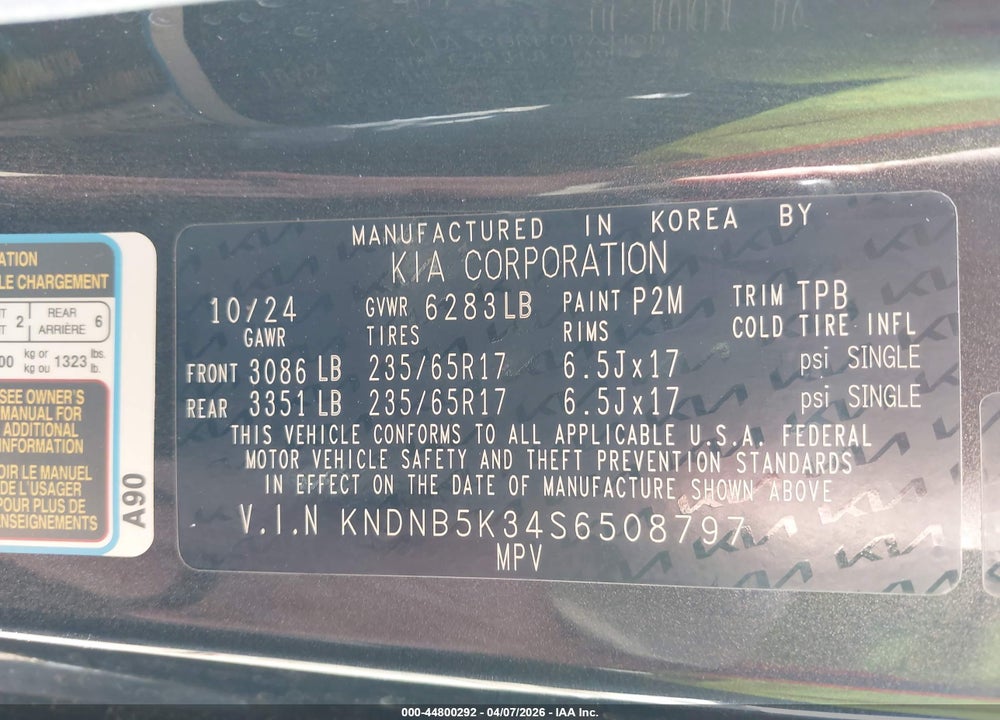 2025 KIA CARNIVAL MPV LXS VIN: KNDNB5K34S6508797
