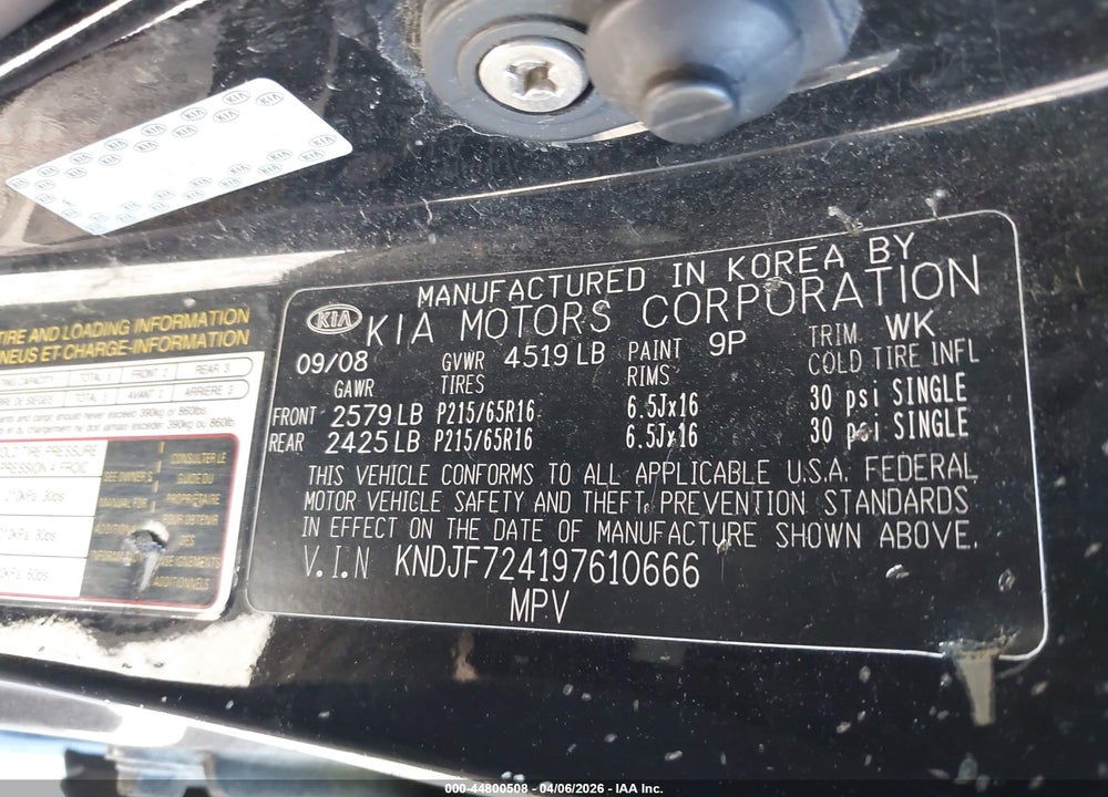 2009 KIA SPORTAGE LX VIN: KNDJF724197610666