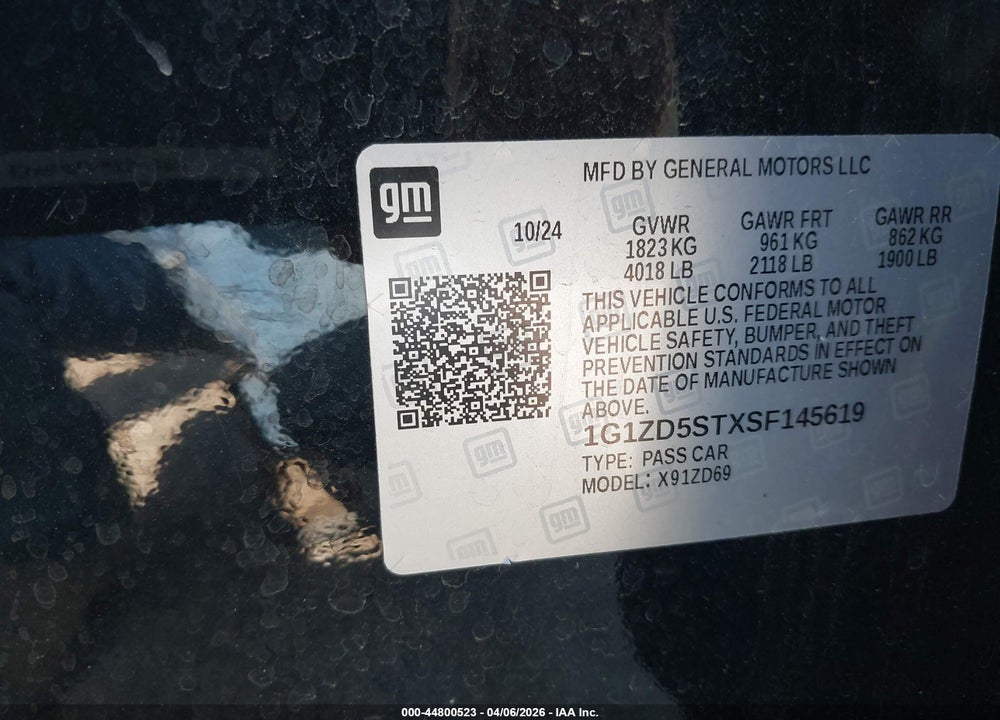2025 CHEVROLET MALIBU FWD 1LT VIN: 1G1ZD5STXSF145619