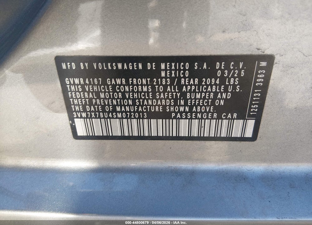 2025 VOLKSWAGEN JETTA 1.5T SE VIN: 3VW7X7BU4SM072013