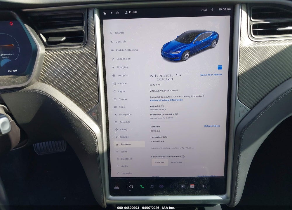 2019 TESLA MODEL S 100D/75D/LONG RANGE/STANDARD RANGE VIN: 5YJSA1E24KF300442