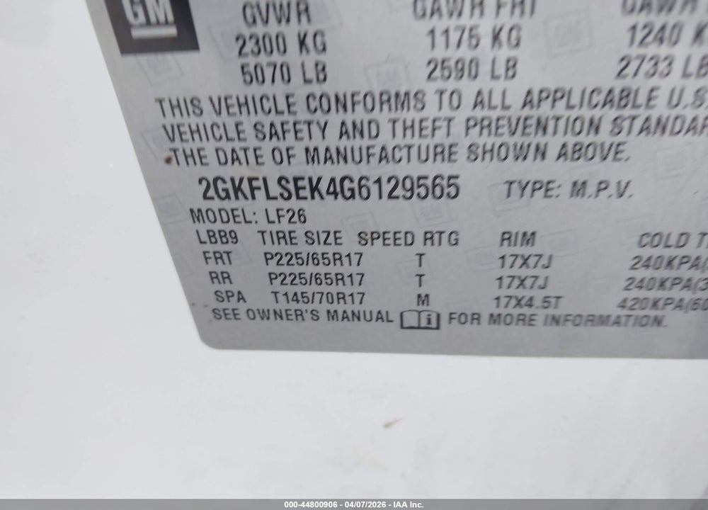 2016 GMC TERRAIN SLE-1 VIN: 2GKFLSEK4G6129565