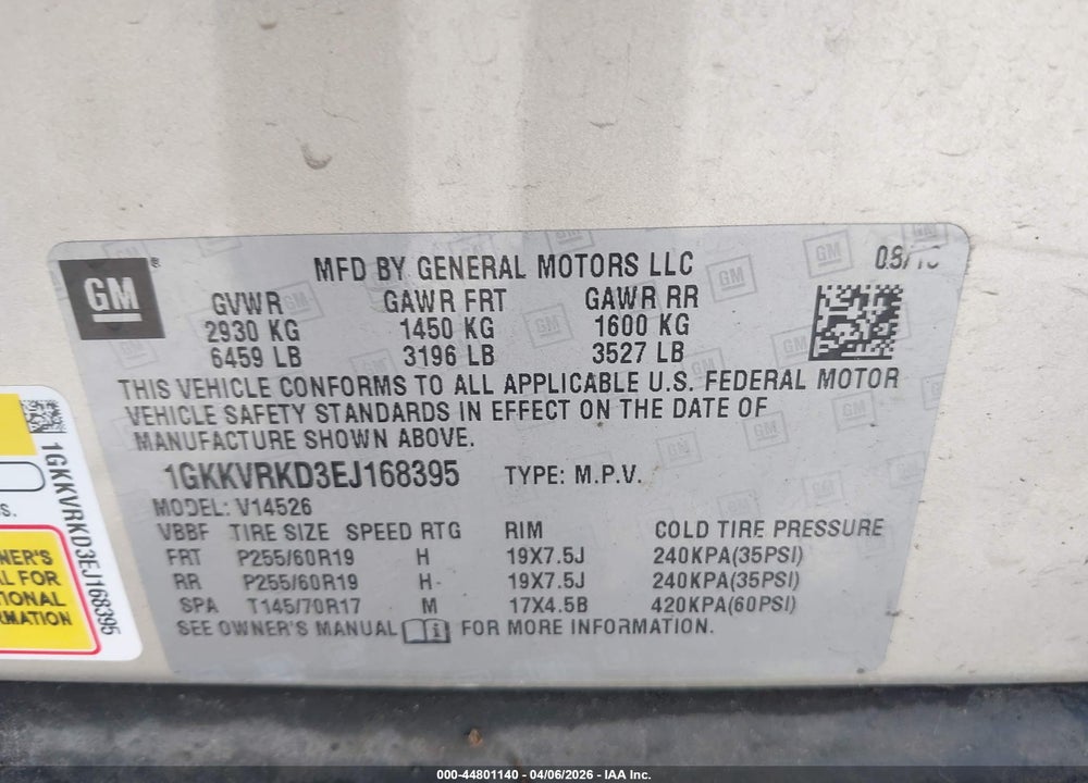 2014 GMC ACADIA SLT-1 VIN: 1GKKVRKD3EJ168395